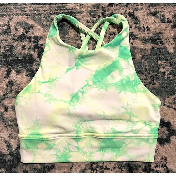 Lululemon Energy Bra High Neck  Sz 4 Dual Shibori Print Florescent Green VGUC - Picture 3 of 7